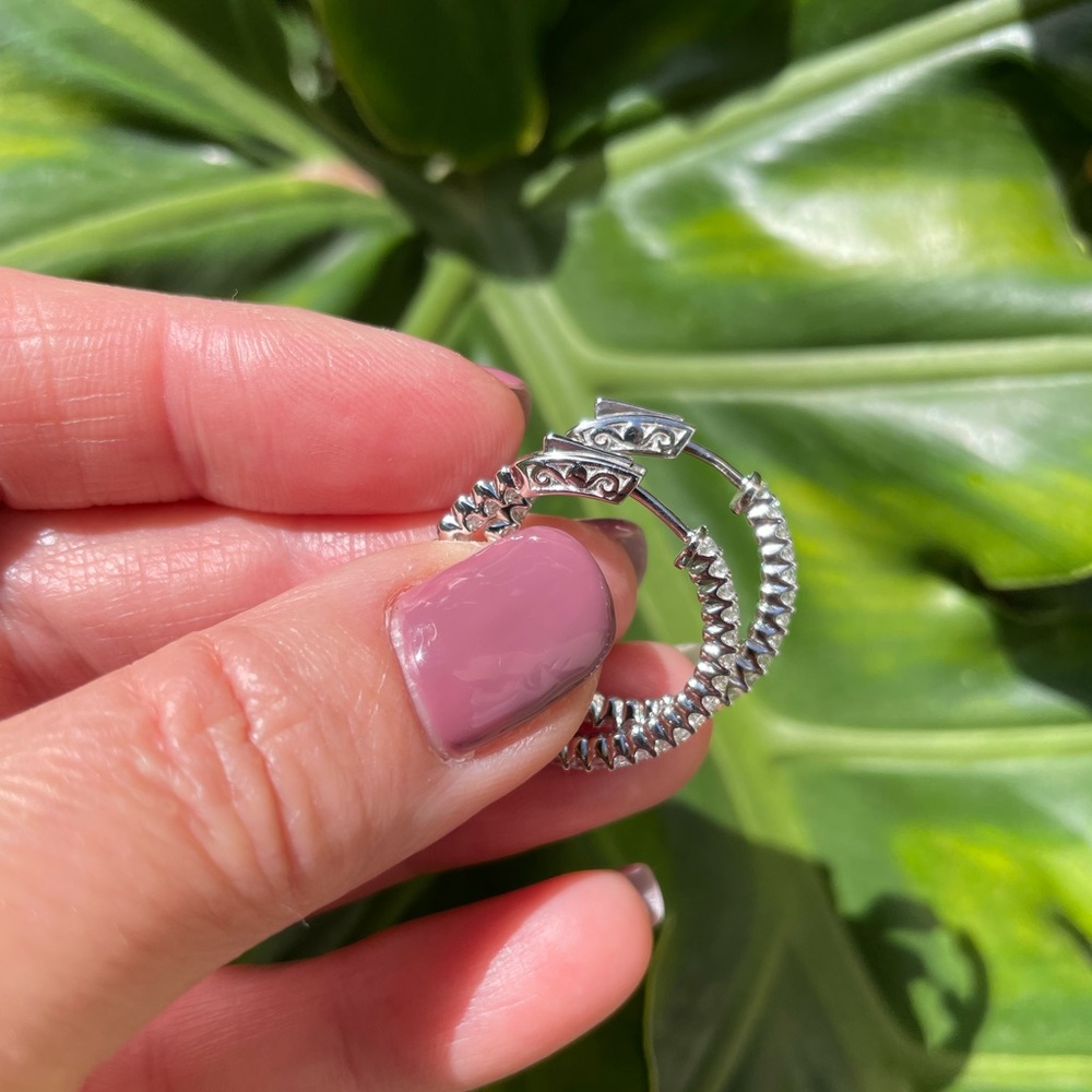 SS Inside- Out Wht CZ Hoops - Picture 3 of 11